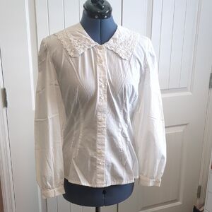 Laura Ashley White Button Down Shirt with Peter Pan Collar
